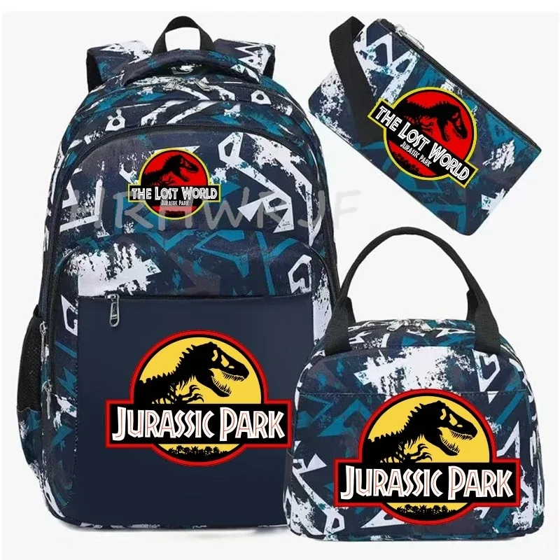 sac à dos jurassic world park, sac à dos de voyage camouflage dinosaure avec sacs à lunch, sacs d'école pour ordinateur portable pour femmes et hommes, 3 pièces