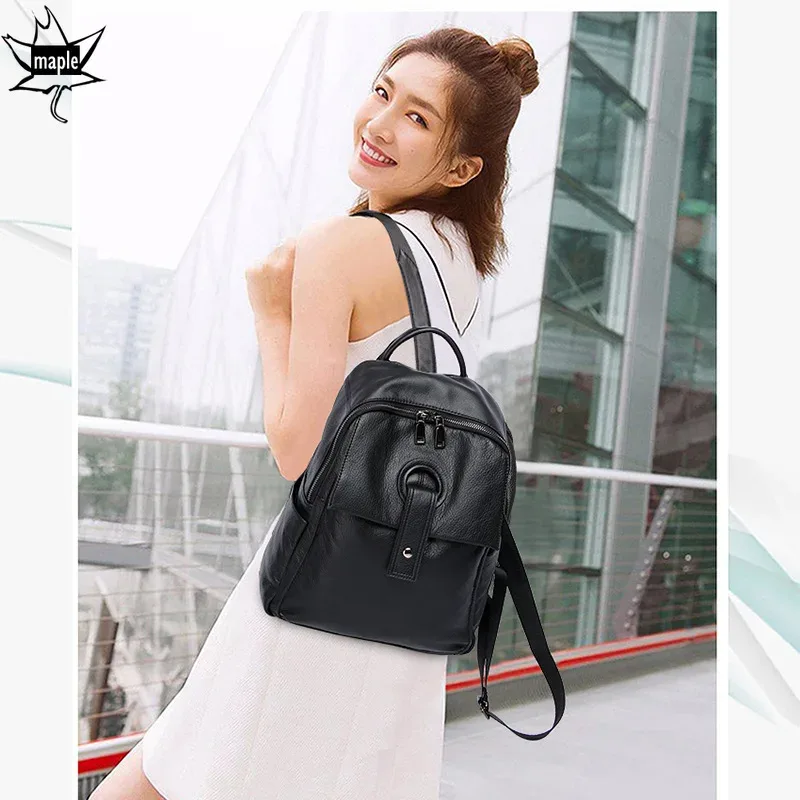 sac à dos de voyage en cuir véritable pour femme, sac à dos d'école pour adolescentes, sac à dos en peau de vache souple, mode classique, nouveau