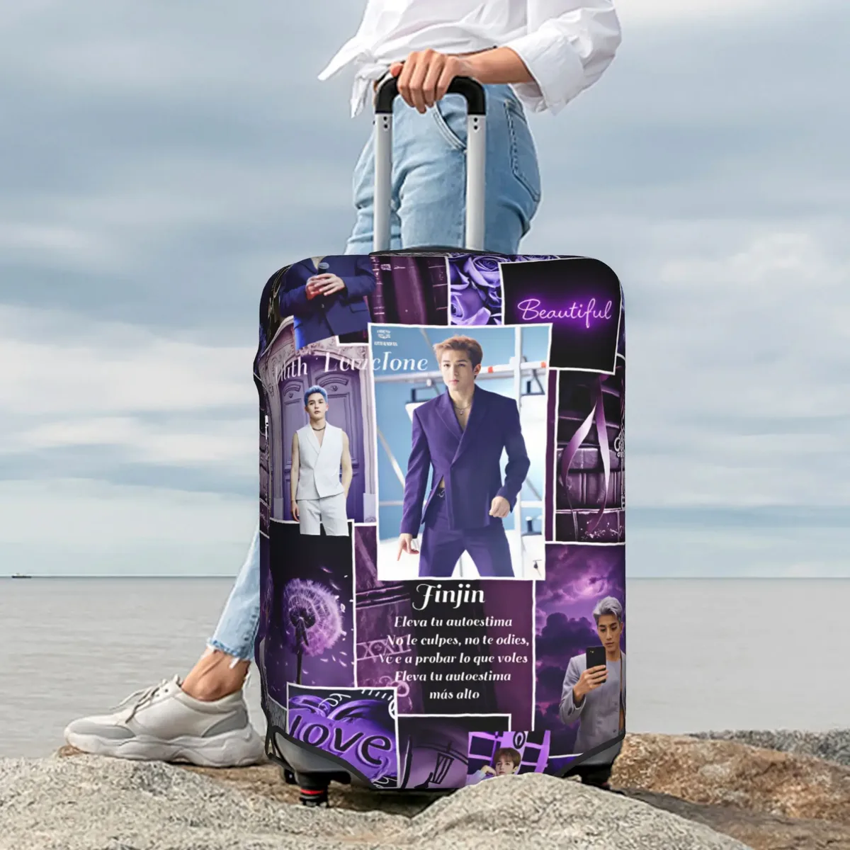 housse de valise anti-poussière mj jinjin cha eun woo a-astros collage yoon san ha rocky pour bagages de voyage de 18 à 32 pouces