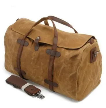 sac de voyage vintage en toile cirée pour homme, grand sac de voyage à main, sac de week-end, sac messager, grand sac fourre-tout pour la nuit.