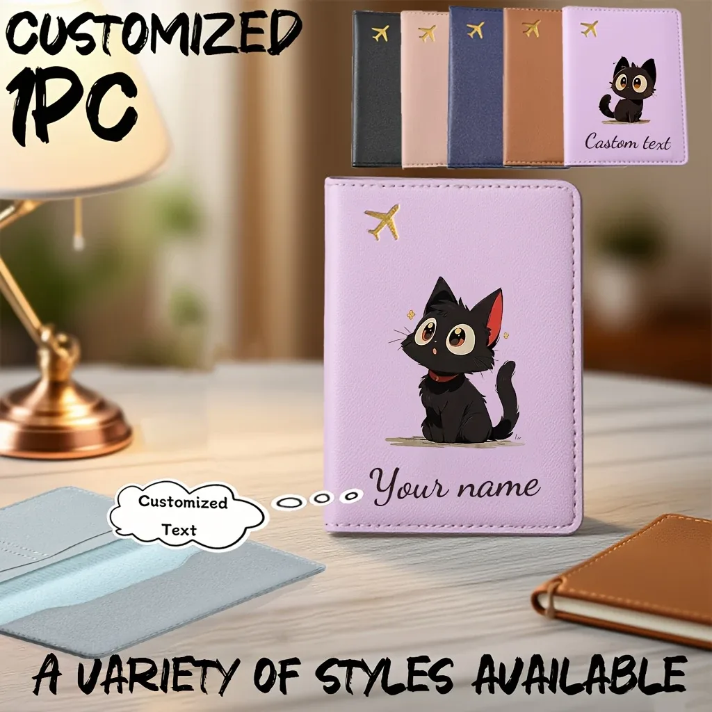 porte-passeport personnalisé pour chaton, compatible avec les passeports - étui pour documents de voyage avec nom/texte, motif chaton mignon, couverture de passeport