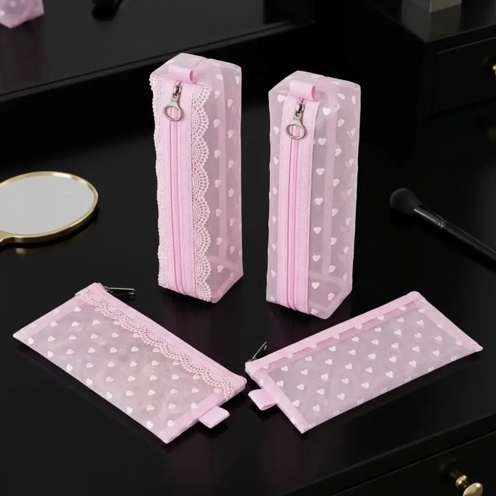 nouvelle trousse de maquillage transparente en dentelle à bordures florales, pochette de rangement douce en maille pour voyage