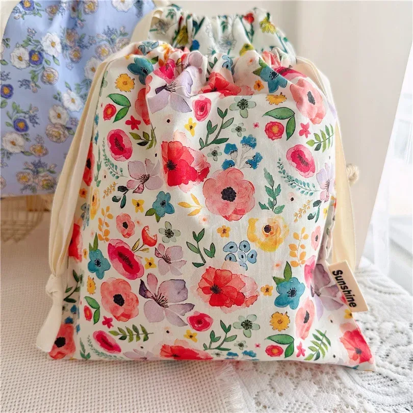 organisateur portable pour sous-vêtements chaussettes soutien-gorge coton sac de maquillage voyage sacs à cordon ins fleur impression vêtements sacs à cosmétiques 2024