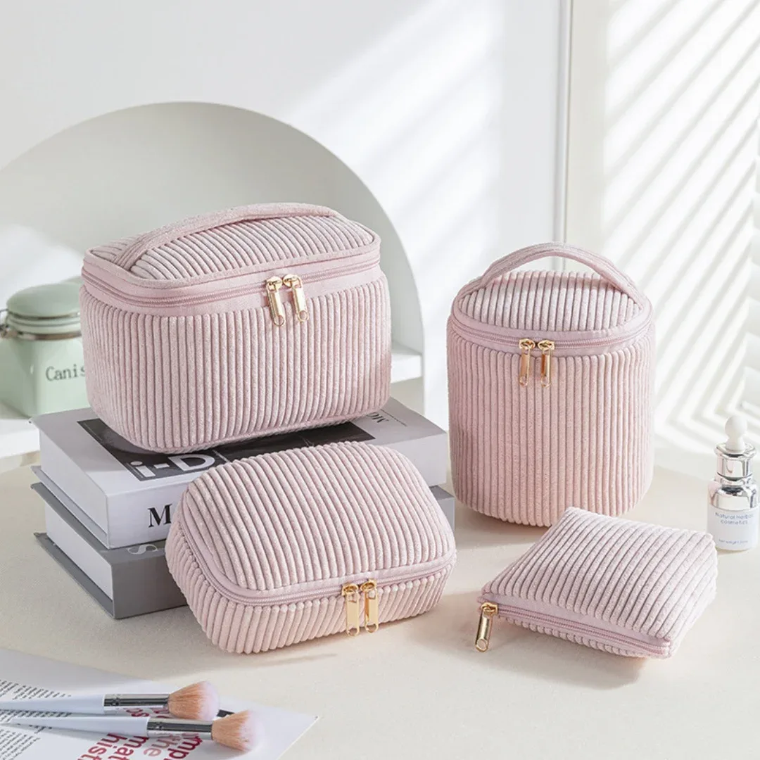 4 pièces sac cosmétique organisateur de rangement de maquillage sac de maquillage gonflé pochette cosmétique pour voyage portable velet grand sac de toilette organiz