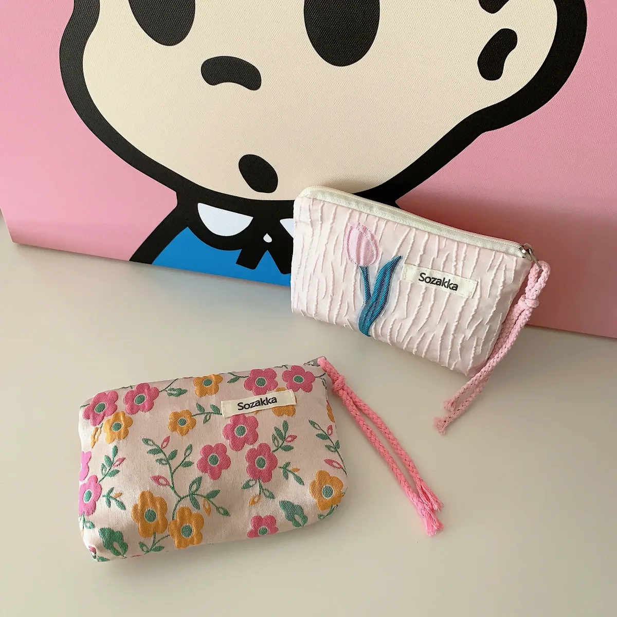 sac de rangement floral kawaii pour femmes, sac à main de voyage, sac à cosmétiques, sac à rouge à lèvres, porte-monnaie, sacs à main de maquillage mignons, portefeuille, étuis à crayons, sac en poudre