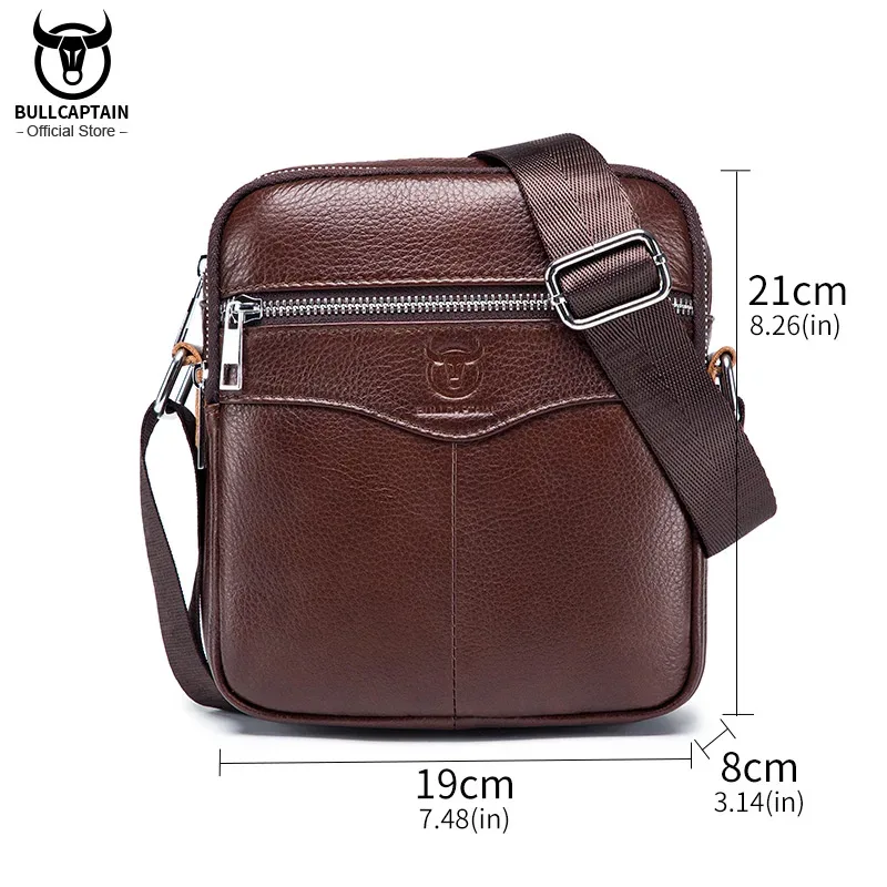 bullcaptain décontracté hommes messager sac à bandoulière de haute qualité matériel lisse poche à glissière en cuir sac à bandoulière pour hommes