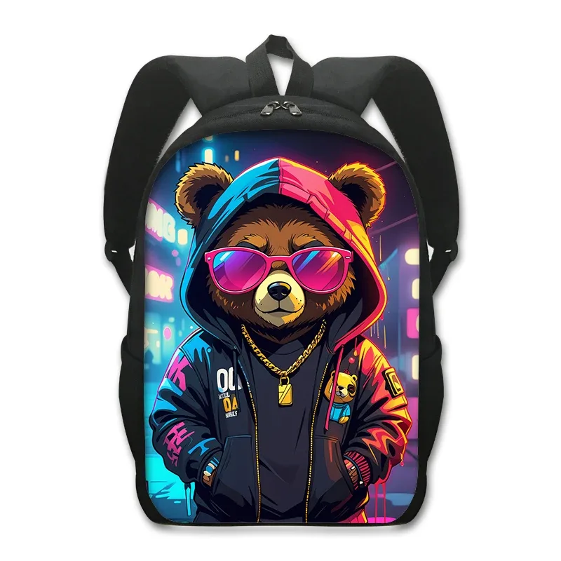 sac à dos kawaii graffiti bear pour hommes et femmes, sac à dos décontracté pour étudiants, sacs d'école pour adolescents, sac à dos de voyage hip hop, cartable