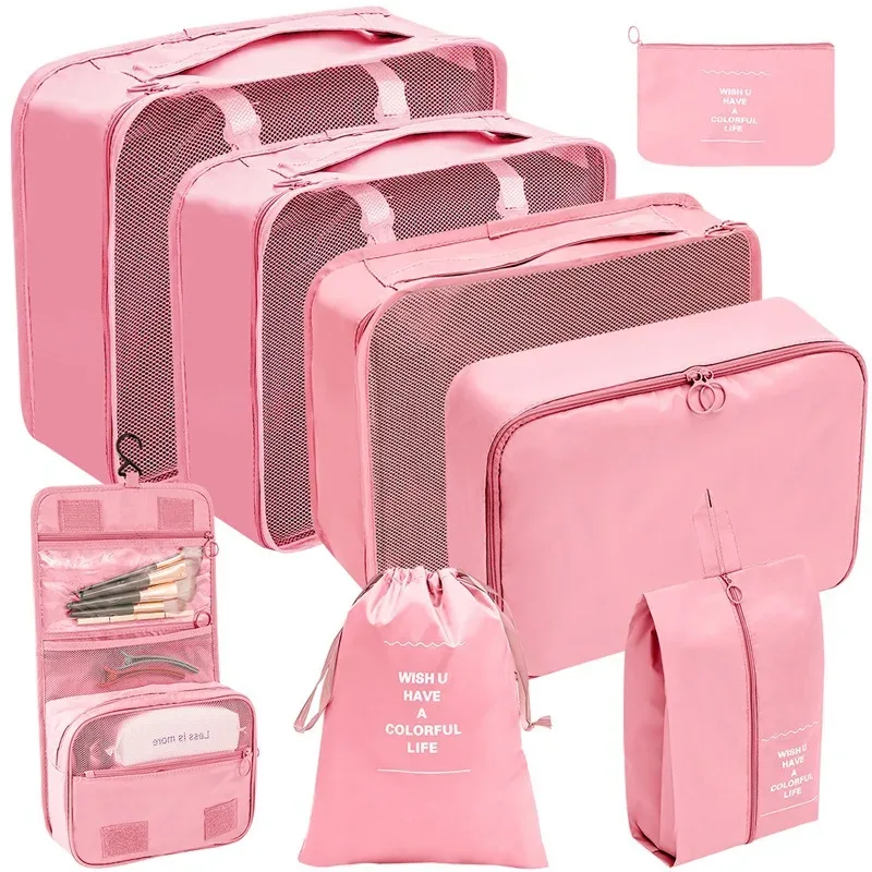 7/8/9 pièces nouvel ensemble organisateur de voyage sacs de rangement grande capacité valise stockage bagages vêtements tri organisateur ensemble pochette à chaussures