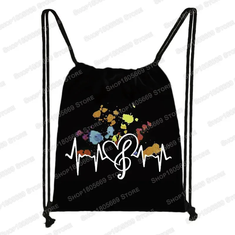 notes de musique imprimer sac à dos battement ecg femmes cordon sac en plein air grande capacité sac de rangement pour chaussures de voyage porte-cadeau