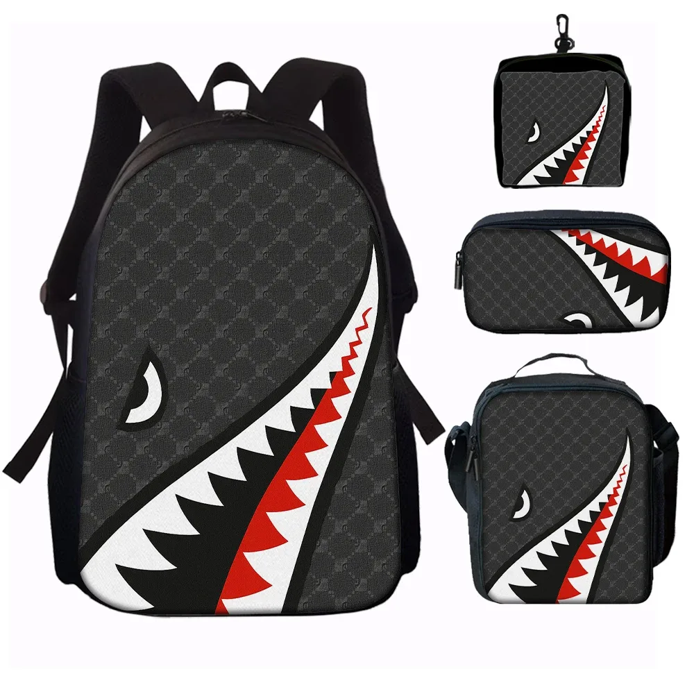 sac dos polyester mâchoire requin fond noir usage voyage école aventures quotidien petit sac assorti