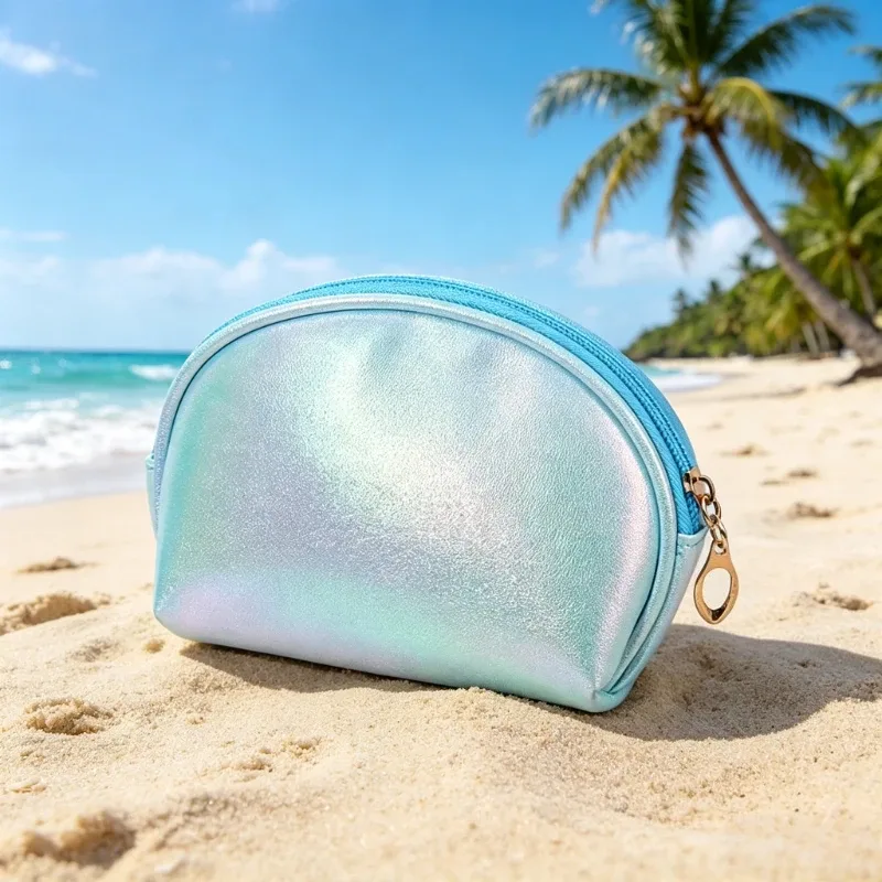 sac en forme de coquille, mini sac de maquillage, pochette cosmétique portable avec fermeture éclair pour femmes, rangement de voyage pour articles de toilette et organisateur de petits objets.