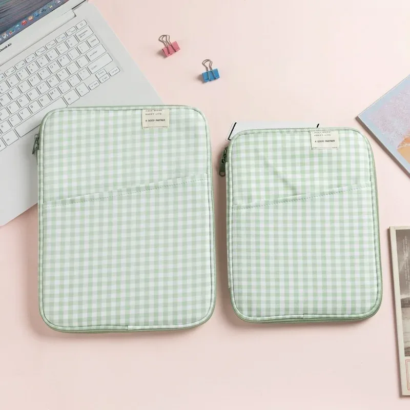 housse pour ordinateur portable de style coréen, à carreaux, 13 pouces, antichoc, rembourrée, pour tablette, pour macbook, ordinateur portable, transport