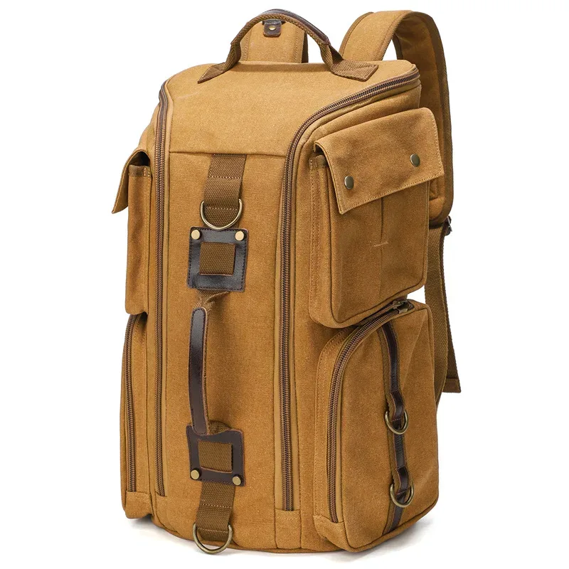 sac à dos en cuir vintage pour homme et femme, sac à dos en toile cirée, sac à dos de voyage à main, ordinateur portable 16 pouces