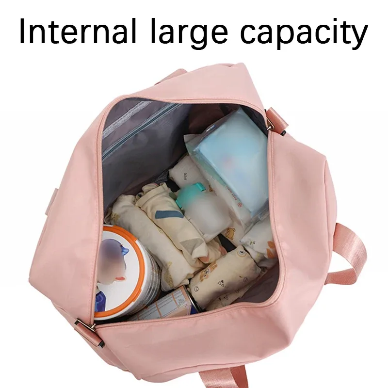 sac voyage polyester gris rose motif brodé poignée bandoulière amovible décontracté grande capacité taille multiple usage voyage