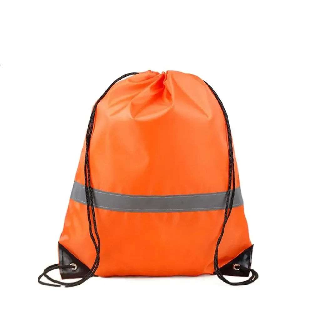 sac à dos de sport à rayures réfléchissantes, cordon de serrage, polyester 210d, couleur unie, sac à bandoulière de sport en nylon, étanche et portable