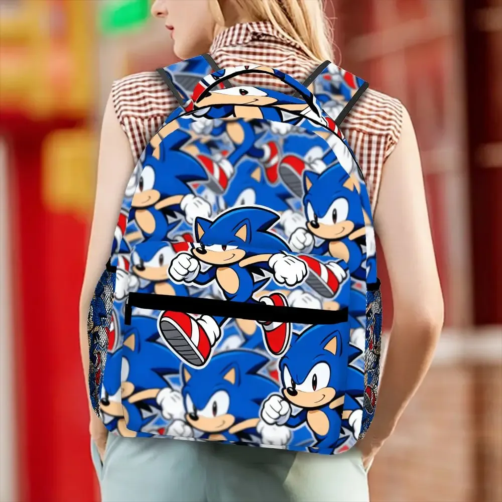 sac à dos imprimé sonic the hedgehog, mignon et résistant, avec poche en filet, pour l'école, les pique-niques et les voyages