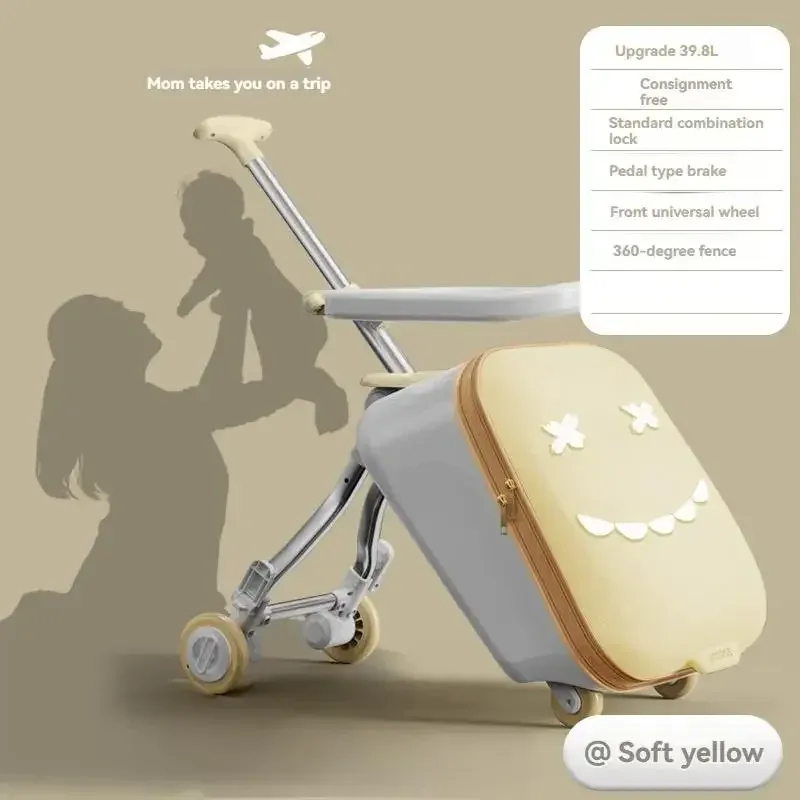 valise à roulettes de voyage pour enfants montable sur avion avec roulettes, bagages, promenade et marche, valise pour bébé, poussette pliante