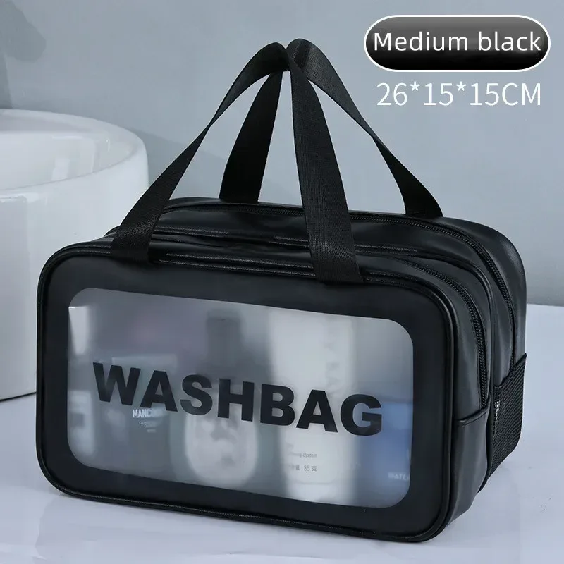 sac de maquillage en pu double transparent, séparation sèche-humide, sac de lavage portable, sac de rangement de cosmétiques, voyage fitness, essentiels de natation