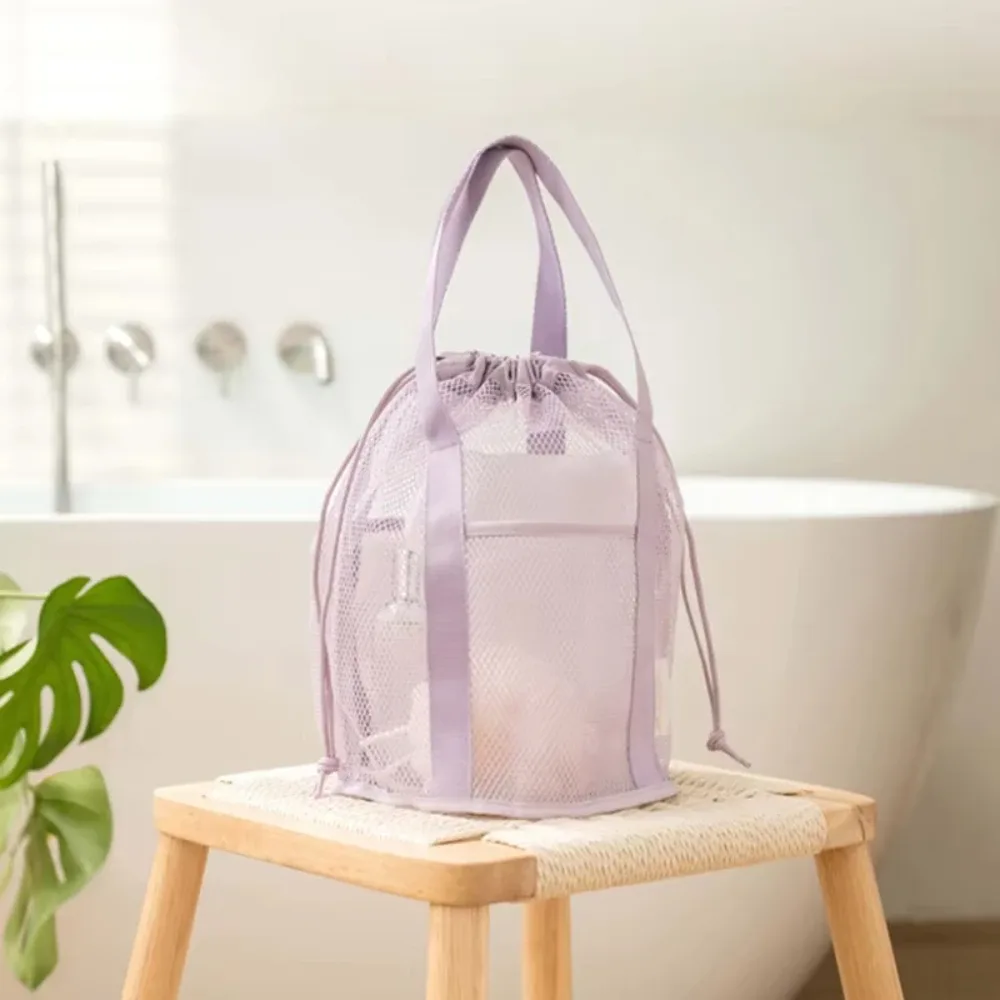 sac de plage en filet avec cordon de serrage, sac fourre-tout de plage pliable, sac à jouets de plage avec 2 poches avant, sacs en filet pour piscine avec cordon de serrage