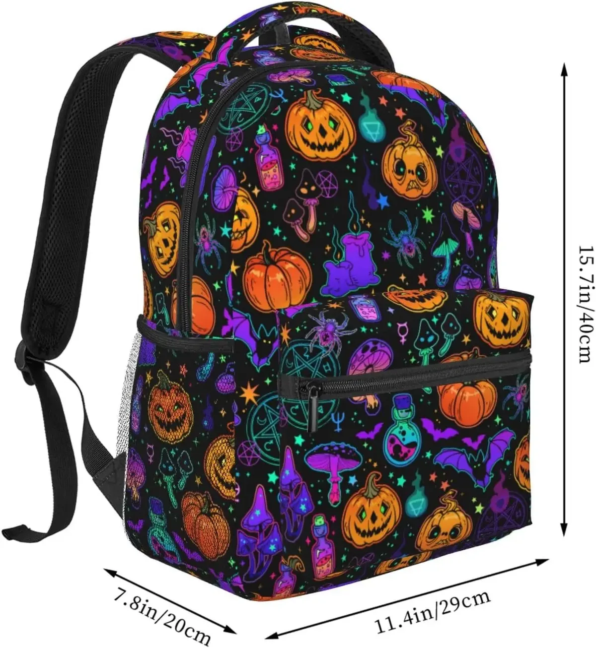 sac à dos léger pour ordinateur portable pour hommes et femmes, cartable universitaire, sac à dos décontracté, sac de voyage, citrouilles d'halloween et éléments magiques
