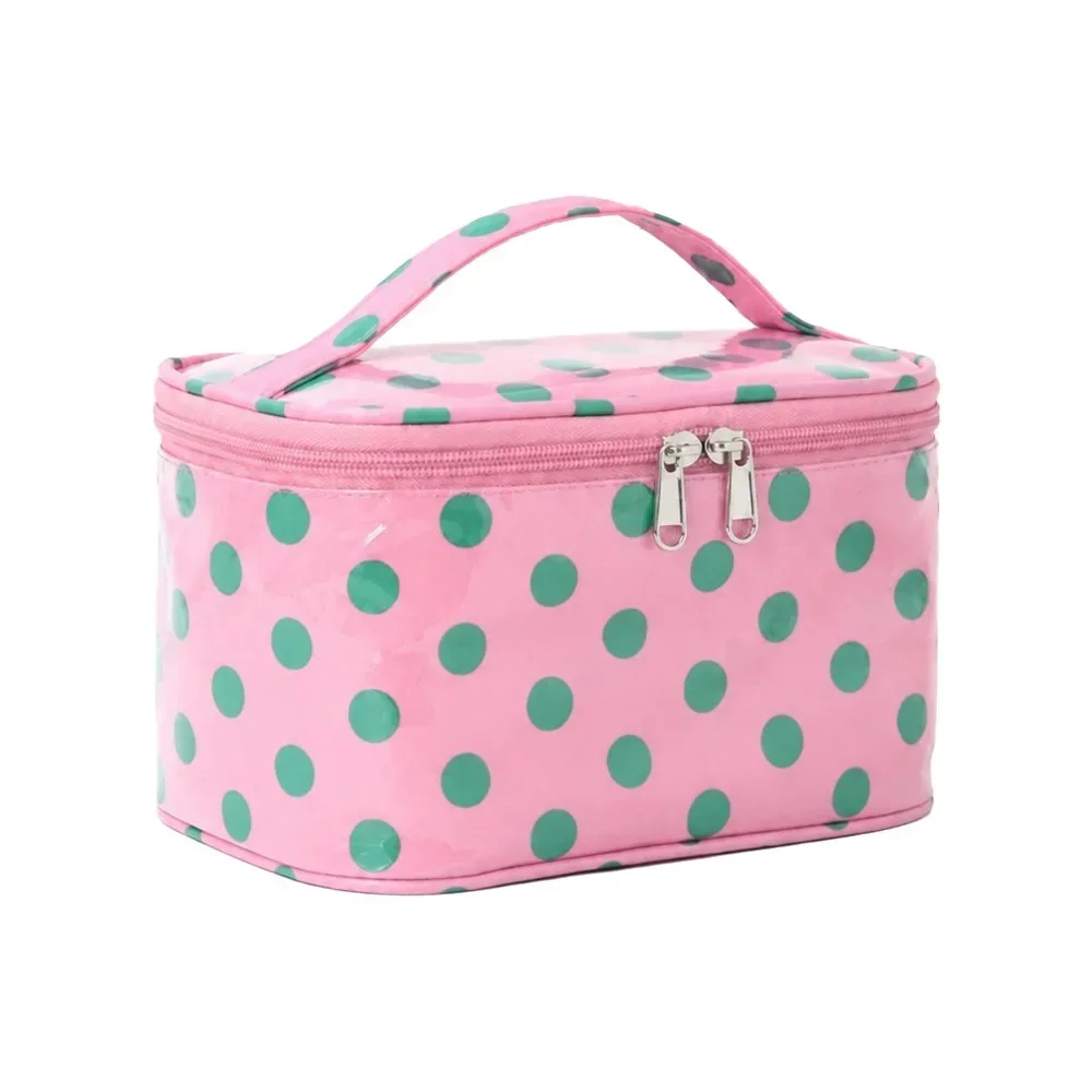 sac de maquillage en pvc à pois, sac cosmétique imperméable en pvc, grande capacité avec poignée, organisateur de maquillage.