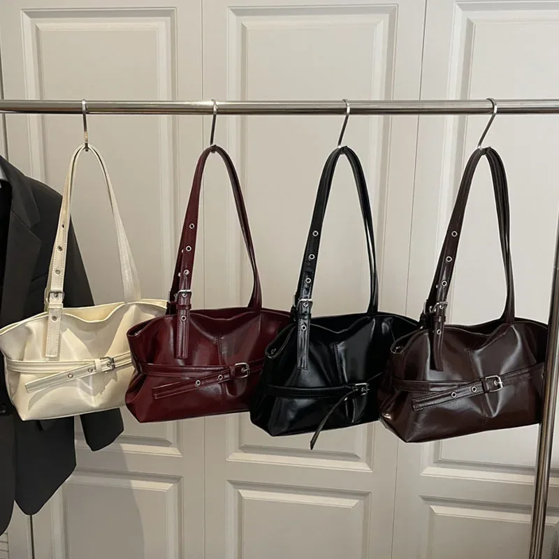 nouveau sac à main tendance polyvalent avec boucle de ceinture, style coréen, couleur unie, en cuir souple, sac à bandoulière décontracté pour femme, sac sous le bras
