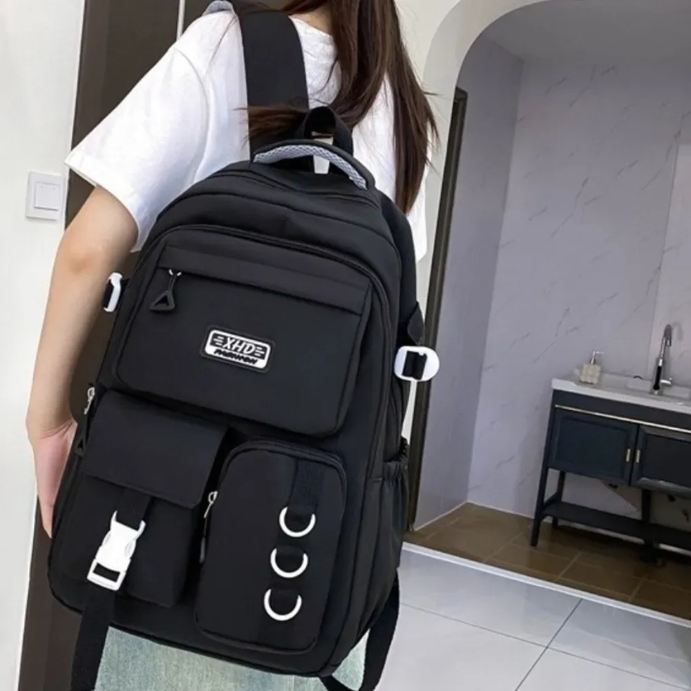 sac à dos scolaire en nylon grande capacité, multi-poches, pour ordinateur portable, résistant à l'eau, bretelles rembourrées réglables