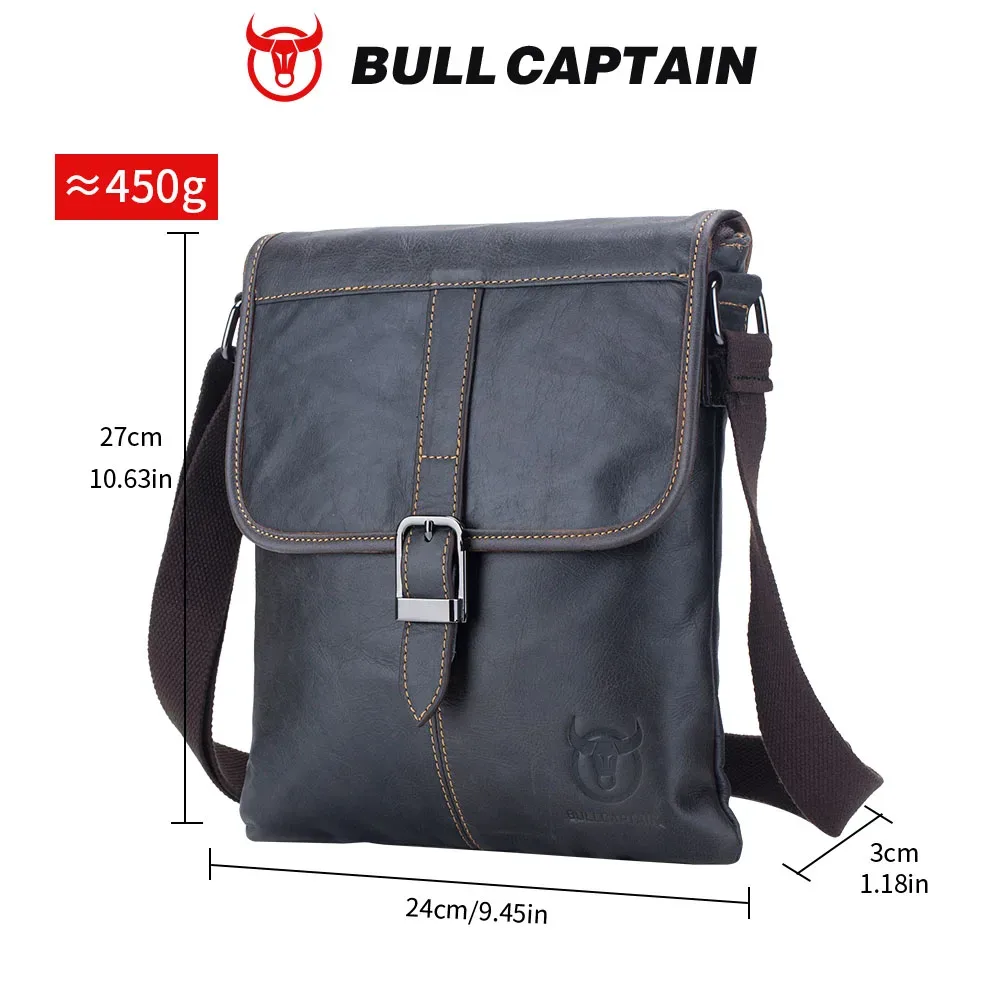 bullcaptain sac à bandoulière en cuir pour homme, décontracté, sportif, pour l'extérieur, en cuir souple de première qualité, tendance, petit sac plat pour affaires