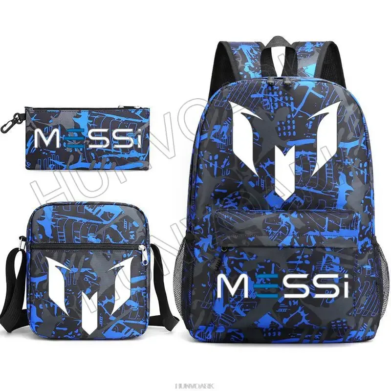 sac à dos super stars messi pour enfants, football, école, voyage, ordinateur portable, adolescents, étudiants, femmes, hommes, 3 pièces