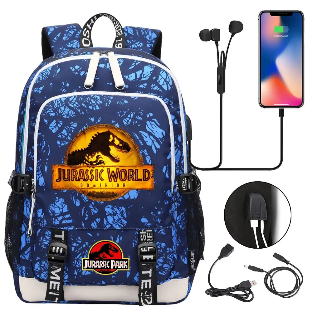 jurassic park world dinosaure adolescent usb charge sac à dos pour ordinateur portable femmes hommes filles garçons enfants école livre sac voyage sac à dos