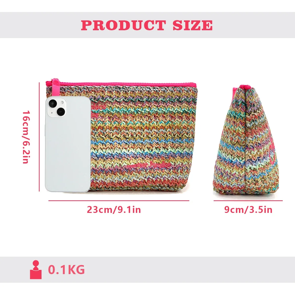 trousse de maquillage en paille, pochette de toilette à la mode, pochette, sac de rangement de cosmétiques, organisateur de voyage avec étiquettes et étiquettes