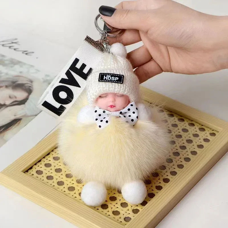 porte-clés mignon bébé endormi, pendentif en peluche moelleuse, porte-clés de voiture, breloque de sac à main tendance pour femme, décoration de sac à dos, cadeau