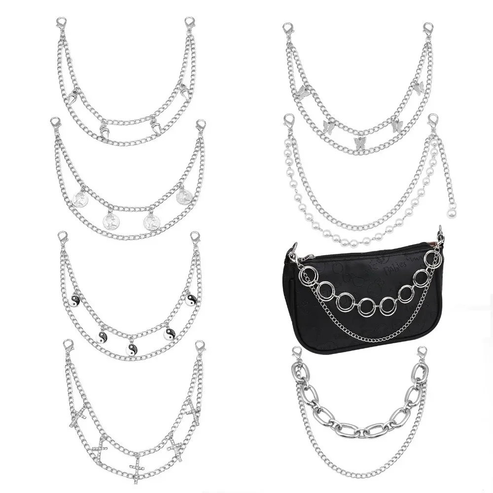 châine articulée métal argent pendentifs papillon croix yinyang accessoire décoration sac poignée mode vestimentaire
