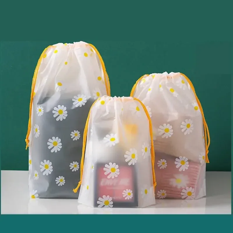 sac à cosmétiques de voyage transparent et étanche, 10 pièces, sac de rangement en plastique avec cordon de serrage pour serviettes et chaussettes, sac de plage transparent pour salle de bain