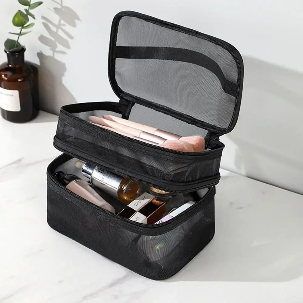 sac à cosmétiques de voyage en maille transparente pour femmes, trousse de maquillage et de toilette, sac de rangement, sac organisateur de maquillage