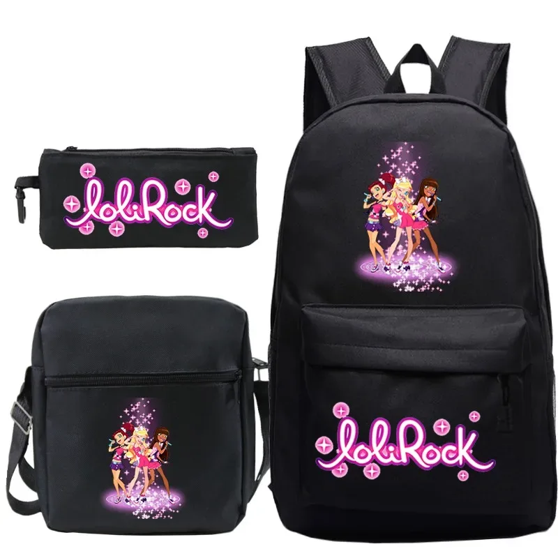 ensemble de sac à dos lolirock mignon pour garçons et filles, sacs d'école animés, sac à dos de voyage pour hommes et femmes, cadeau pour adolescents, 3 pièces
