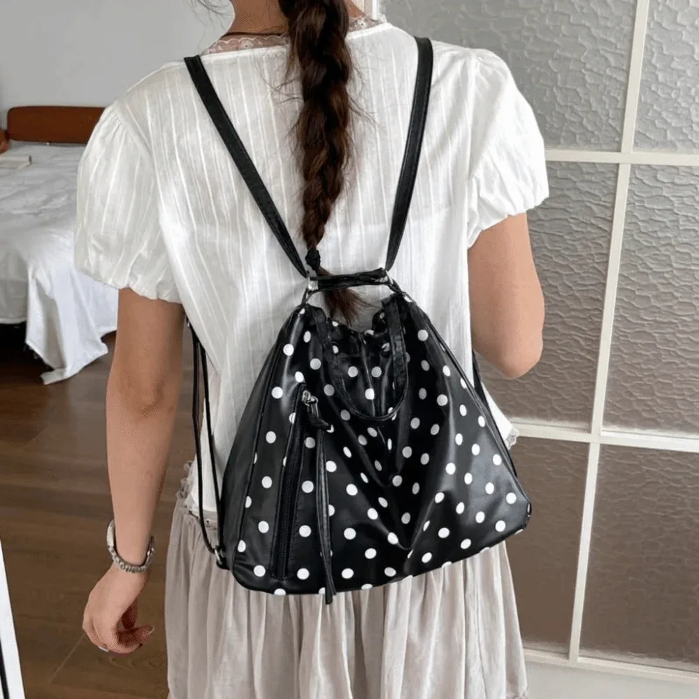 Sac à bandoulière en cuir PU à pois, grande capacité, sac à dos, sac fourre-tout léger, sac sous le bras, sac seau, sac de travail