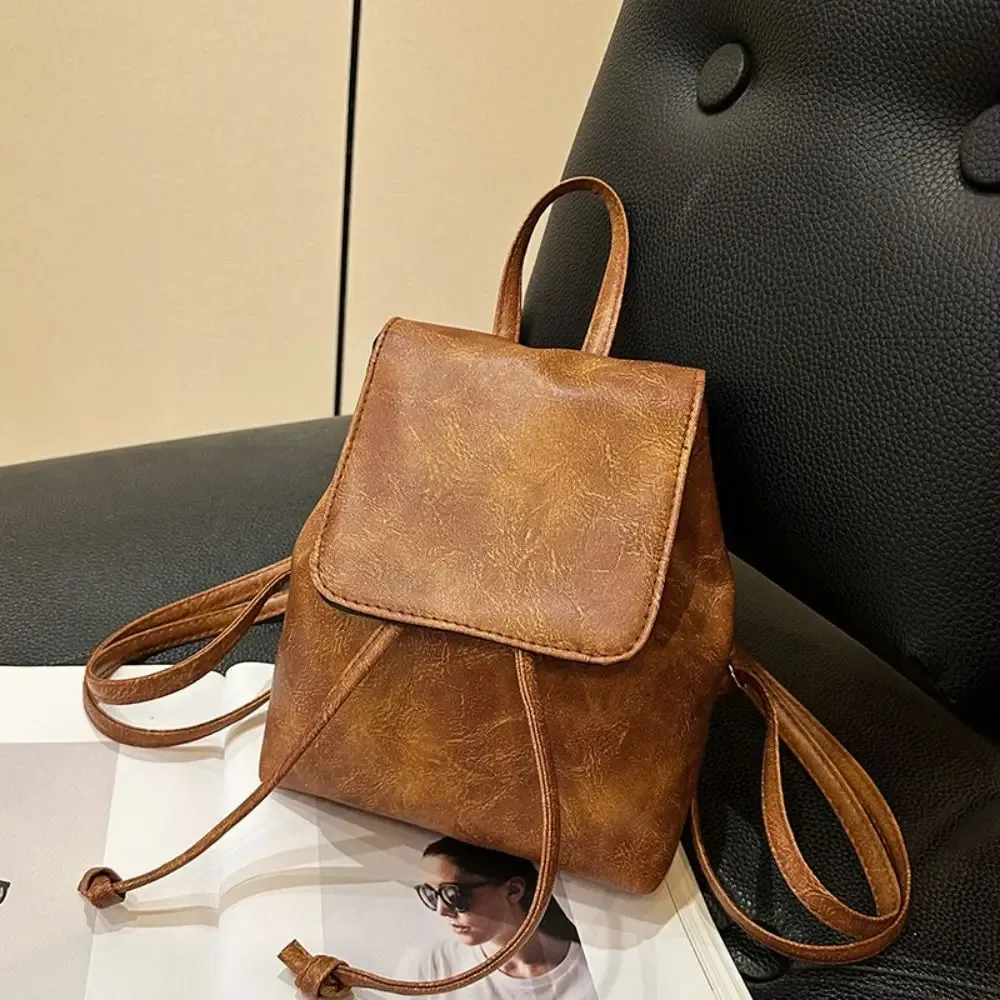 sac à dos rétro marron solide en pu pour enfants, mini sac à dos solide, petit paquet, sac à main pour documents initiés