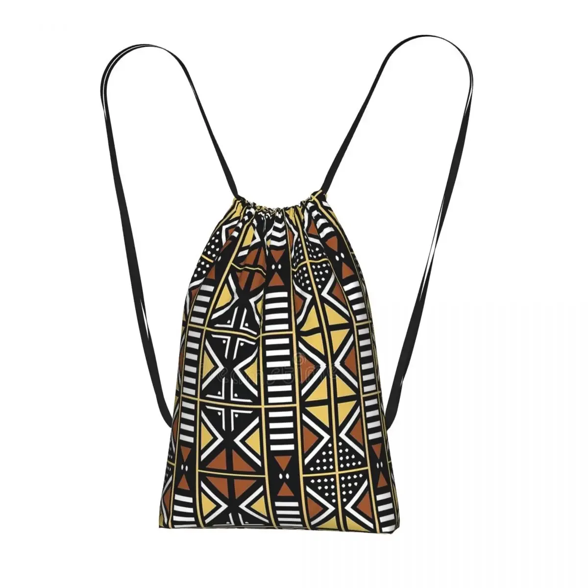 sac à dos à cordon de serrage en tissu bogolan africain, art ethnique tribal africain, sac de randonnée et de cyclisme, sac de rangement léger pour hommes et femmes