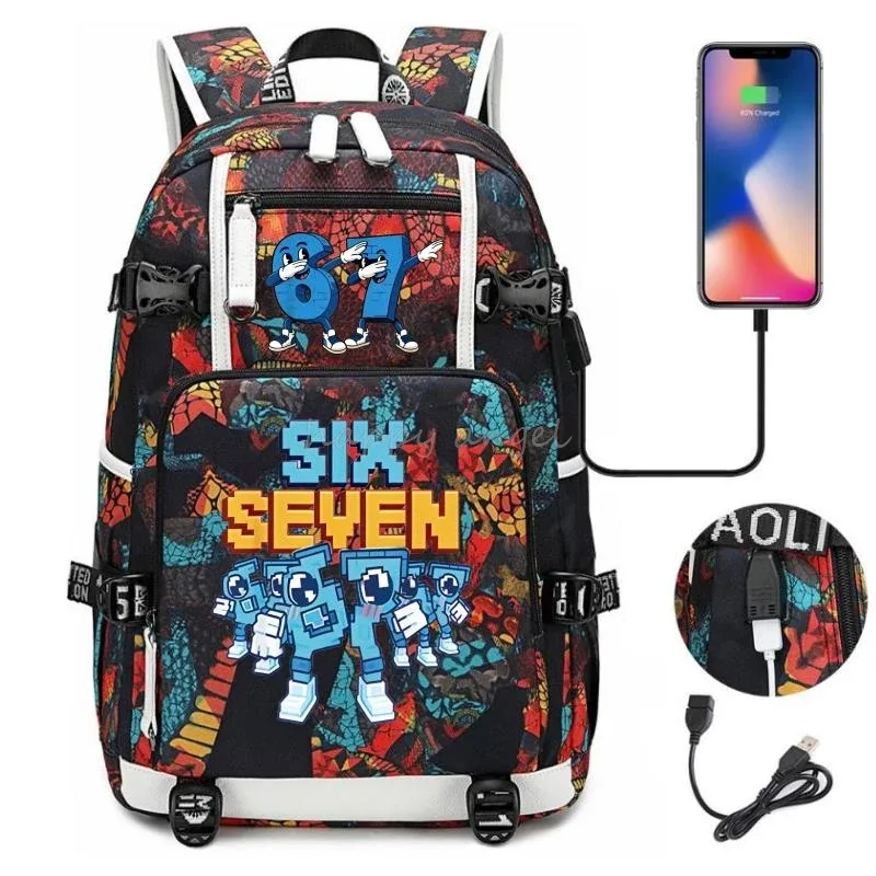 nouveau voler un cerveau imprimer usb garçons 67 six sept livre sacs grande capacité adolescents cartables femmes hommes ordinateur portable voyage sac à dos