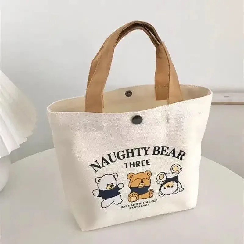 sac en toile avec imprimé ours, sac à main polyvalent pour femme, idéal pour étudiantes, bureau, sac à bento, sac à main, sac de voyage, cadeau idéal.