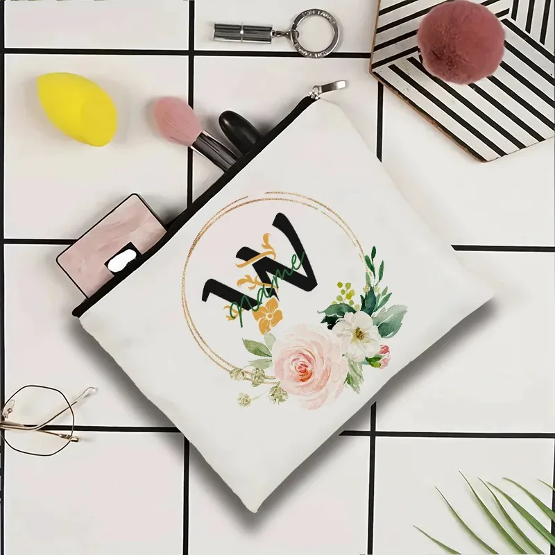 pochette à cosmétiques personnalisable avec nom, pochette à cosmétiques pour fête, pochette à cosmétiques de voyage, sac de maquillage pour mariage, organisateur avec doublure intérieure en toile pour femme
