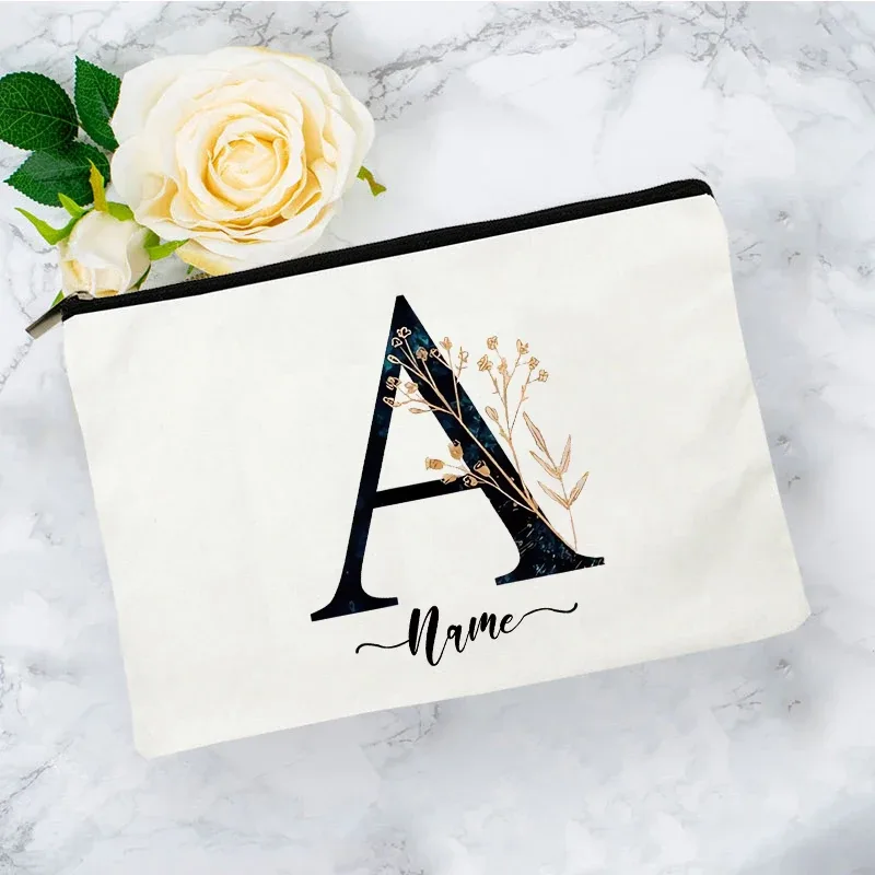 pochette organisatrice en toile noire et or de luxe avec initiales, sac de voyage pour cosmétiques, cadeau de toilette d'anniversaire avec nom personnalisé