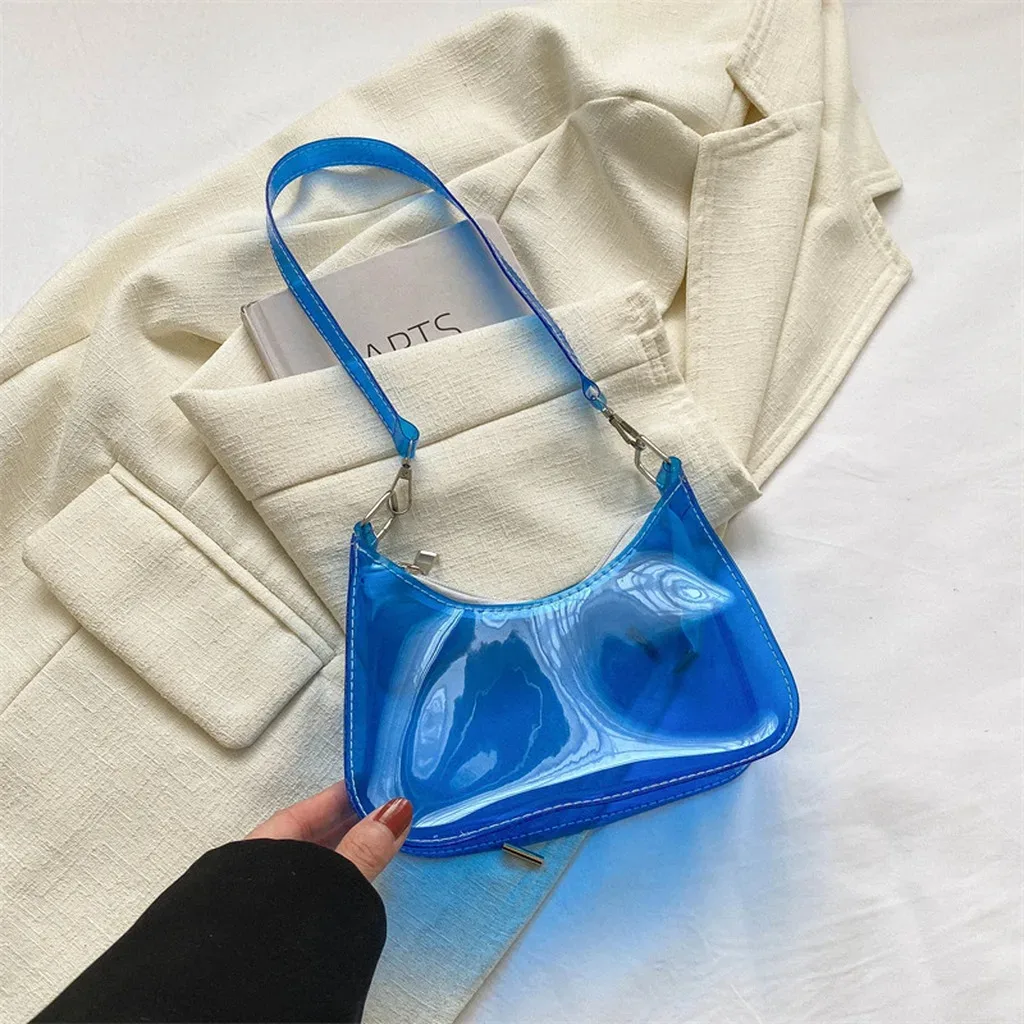 sac à bandoulière en pvc polyvalent pour femmes, sac sous le bras couleur bonbon, sac à main transparent tendance pour les rendez-vous et les trajets quotidiens