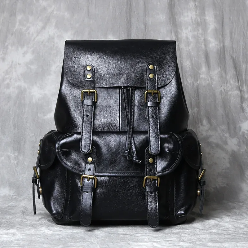 sac à dos rétro en cuir de cheval fou pour hommes, avec couche supérieure en cuir de vache, sac d'école de grande capacité, sac d'ordinateur portable, nzpj