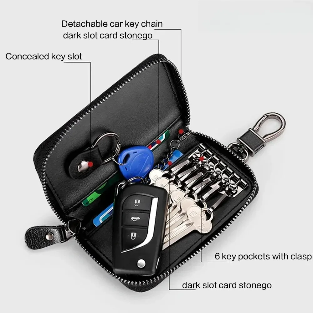 porte-clés en cuir véritable unisexe, sac à clés, organisateur multifonction, porte-monnaie, femme de ménage intelligente, petite étui pour clés de voiture, pochette pour clés