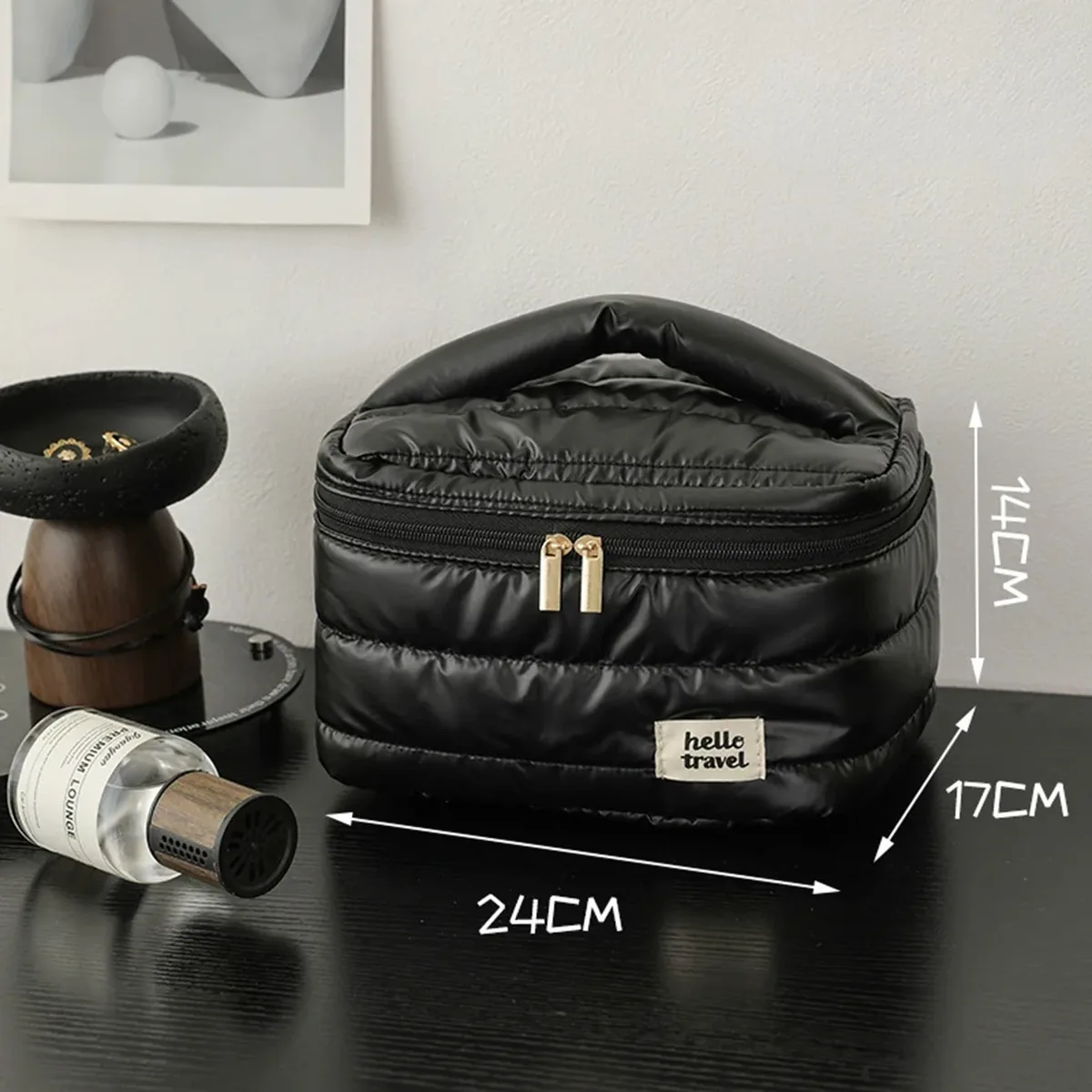trousse de maquillage puffer, organisateur de voyage, sac de rangement cosmétique léger avec fermeture éclair, trousse de toilette portable pour femmes