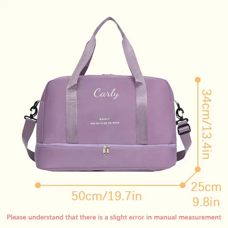 sac voyage polyester gris rose motif brodé poignée bandoulière amovible décontracté grande capacité taille multiple usage voyage