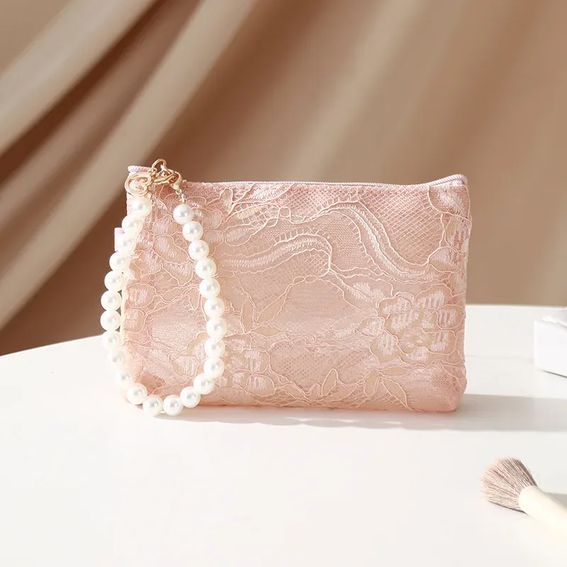 sac à cosmétiques en dentelle douce, pochette de toilette de voyage, étui de rangement, trousse de toilette pour accessoires de maquillage, clés de téléphone, porte-monnaie