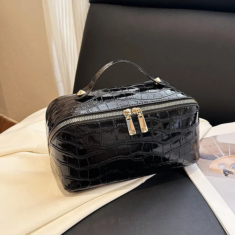 sac de maquillage en cuir pu haut de gamme pour femmes, nouveau modèle de pierre, sac à main portable léger de luxe, sac de rangement de maquillage de voyage de grande capacité